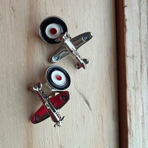 Spitfire Airplane Plane Pair Chain Cufflinks Fancy Gift Box & Polishing Cloth